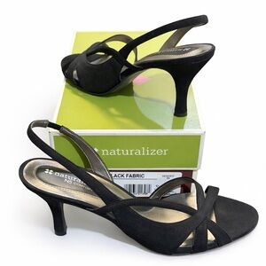 Naturalizer Prissy Black Fabric Strappy Slingback Heels Women’s 9 With Box